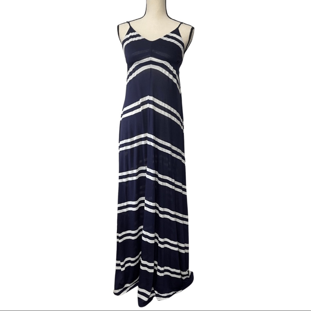 NWT Eighty Six Adjustable Strap Blue White Stripe Maxi Dress Women’s Size Small